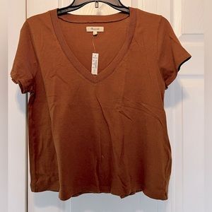 Madewell Softfade Cotton V-Neck Crop Tee, X-Small, Dried Acorn, New with Tags